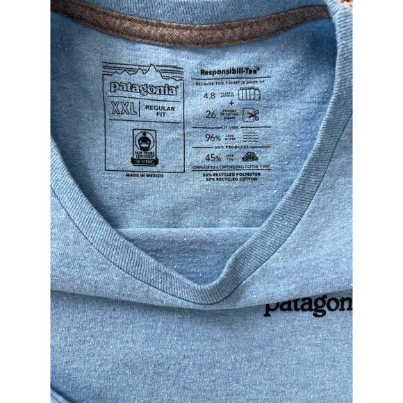 Patagonia Long Sleeve T-Shirt Men's Logo Solid Blue Size XXL - Picture 4 of 6